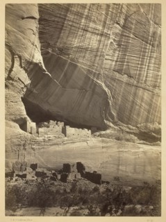 Ancient Ruins in the Cañon de Chelle, N.M. In a niche 50 feet above present Cañon bed., 1873. Creator: Tim O'Sullivan.