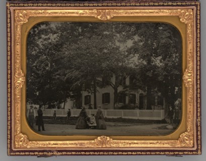 Untitled (People in front of a Building), 1861. Creator: Unknown.
