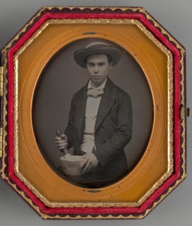 Untitled (Portrait of a Boy Holding a Mortar), 1858. Creator: Unknown.