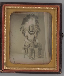 Untitled (Portrait of Seated Man with Headdress), 1850. Creator: Unknown.