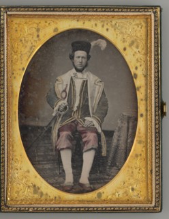 Untitled (Portrait of Seated Man, Wearing a Hat with a Feather), 1855. Creator: Unknown.