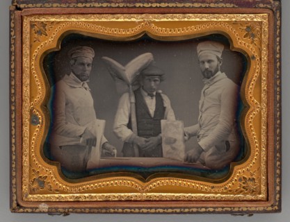Untitled (Portrait of Three Standing Men), 1858. Creator: Unknown.