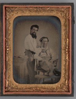 Untitled (Portrait of Two Men; a Barber and Client), 1863. Creator: Unknown.