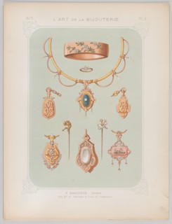 Jewelry Designs in Gold and Rose Gold, 1879. Creator: Jean François Barousse.