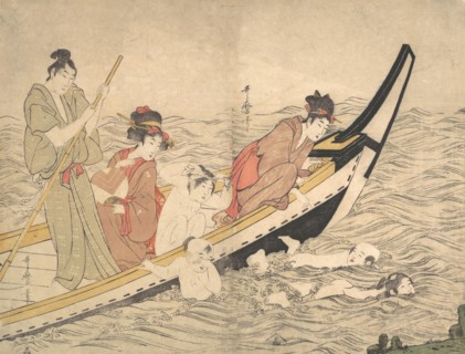 Boating Party with Children Swimming, late 18th century. Creator: Kitagawa Utamaro.