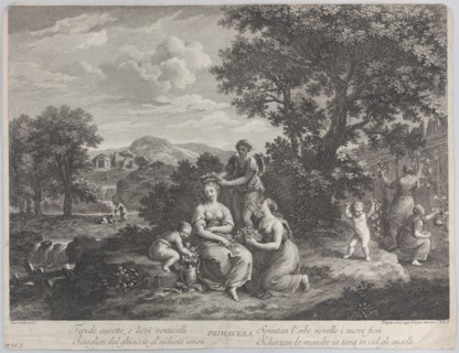 Primavera, a group of women collecting flowers and making crowns from them, ca. 1764. Creator: Giovanni Volpato.