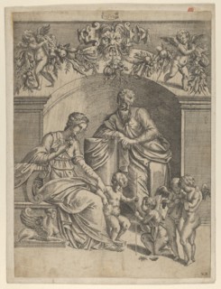 The Virgin with Infant Jesus adored by St. John, 1543. Creator: Jean Mignon.