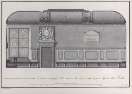 Plate 4: cross-section of the Hall of the Institute of Bologna, with the entrance to the r..., 1756. Creator: Giovanni Battista Brostoloni.