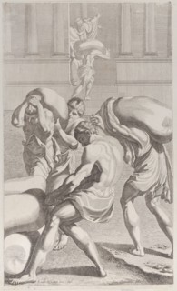 Men bringing bags of lead into Saint Benedict's monastery, 1687-1717. Creator: Giacomo-Maria Giovannini.
