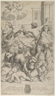 Massacre of the Innocents; group of women and children being attacked, two angels a..., ca. 1640-70. Creator: Gian Battista Bolognini.