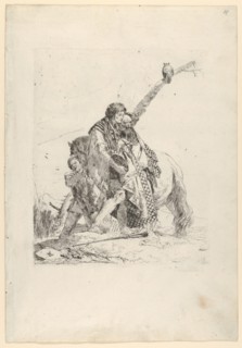 Three Men standing beside a Horse, from the Scherzi, ca. 1740. Creator: Giovanni Battista Tiepolo.