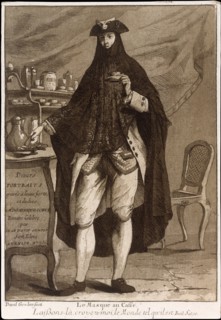 A man wearing a mask drinking a cup of coffee (Le Masque au Caffé), 1775. Creator: Giovanni David.