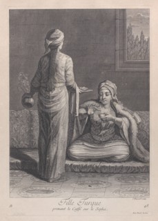 Fille Turque, prenant le Caffé sur le Sopha, 1714-15. Creator: Unknown.