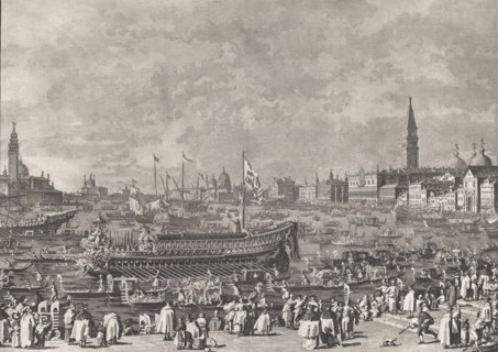 Plate 5: The Doge in the Bucintoro Departing for the Porto di Lido on Ascension Day, f..., ca. 1766. Creator: Giovanni Battista Brostoloni.