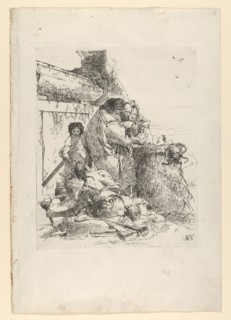 Three magicians burning a snake, from the Scherzi, ca. 1743-50. Creator: Giovanni Battista Tiepolo.