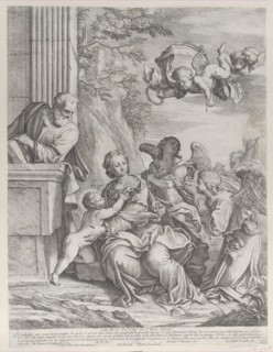 The Holy Family with angels at right and overhead, 1652. Creator: Giovanni Battista Beinaschi.