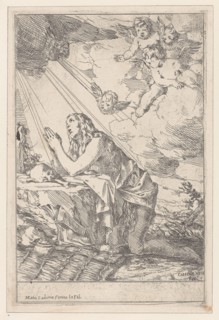 The Penitent Saint Mary Magdalene, kneeling before a skull and bones, 1640-60. Creator: Giulio Carpioni.