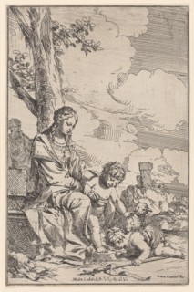 The Holy Family with the infant Saint John kissing Christ's feet, 1640-60. Creator: Giulio Carpioni.
