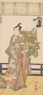 Arashi Sangoro as a Samurai Standing on the Veranda of a Great House, 1774 or 1775. Creator: Shunsho.