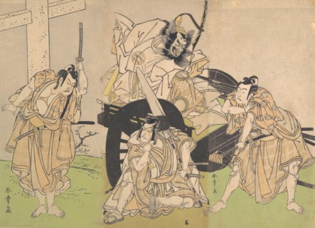 Kabuki Actors Ichikawa Yaozo II, Nakajima Mihoemon II, Ichikawa Ebizo III ..., 7th month, 1776. Creator: Shunsho.