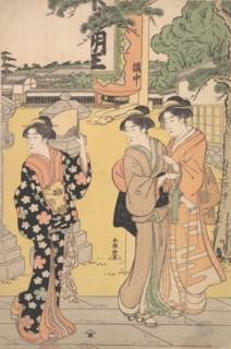 Fair Visitors in the Compound of a Buddhist Temple, ca. 1789. Creator: Katsukawa Shuncho.