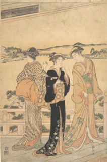 Three Women on a Veranda Overlooking a Bay, late 19th century. Creator: Katsukawa Shunzan.