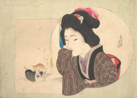 Print [woman and puppies], early-mid 19th century. Creator: Ikeda Eisen.