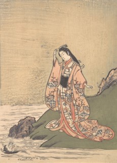 A Girl on the Edge of a Stream Sees a Demon's Head in the Water, mid-late 18th century. Creator: Komatsuken Shoshoken.