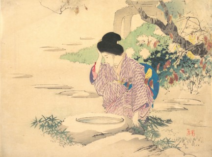 Woman in a garden, late 19th-early 20th century. Creator: Kajita Hanko.