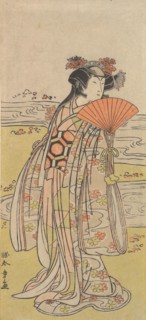 The Actor Segawa Kikunojo III as a Woman Standing near a Winding Stream, ca. 1777. Creator: Shunsho.