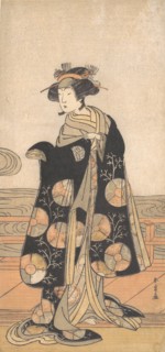 Yoshizawa Iroha as a Woman Standing on the Engawa of a House by a River, ca. 1778. Creator: Shunsho.