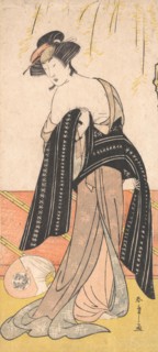 The Actor Nakamura Riko as an Oiran Tying Her Obi, ca. 1779. Creator: Shunsho.