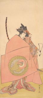 An Unidentified Actor in the Onna (Woman) Shibaraku (Wait-a-Moment) Act, ca. 1780. Creator: Shunsho.