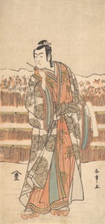 The Second Ichikawa Monnosuke as a Man of High Rank Standing in the Snow, ca. 1786-87. Creator: Shunsho.