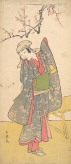 The Fourth Iwai Hanshiro as a Young Girl Standing by a Wooden Bench, ca. 1790? Creator: Katsukawa Shun'ei.