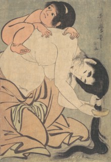 Yamauba Combing Her Hair, and Kintoki, ca. 1801. Creator: Kitagawa Utamaro.