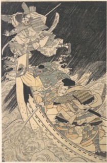 Minamoto Yoshitsune and His Retainer, the Monk Benkei..., late 18th century. Creator: Kitao Masayoshi.