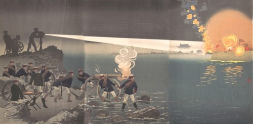 Use of Electric Light at the Time of Attack on Bingyang, Korea, late 19th century. Creator: Kobayashi Kiyochika.