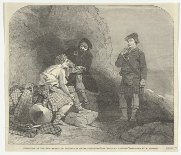 The Wounded Cateran by R. Carrick, Exhibition of the New Society of Painters in Wa..., May 13, 1848. Creator: Joseph Lionel Williams.
