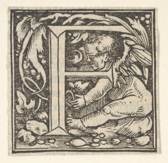 Initial letter F with putto, ca. 1538. Creator: Heinrich Vogtherr.