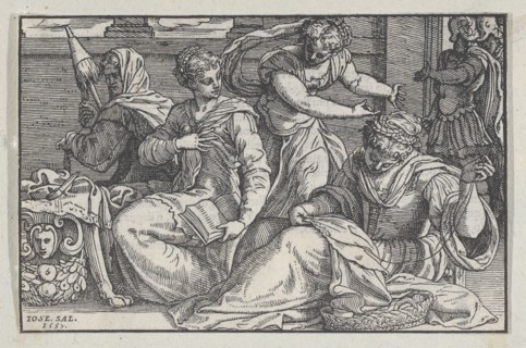 Lucretia instructing her daughters in needlework, 1557. Creator: Giuseppe Porta.
