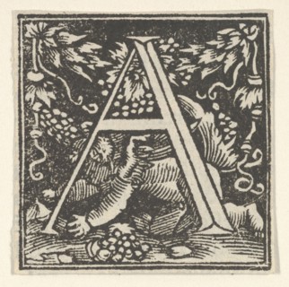 Initial letter A with putto, ca. 1538. Creator: Heinrich Vogtherr.