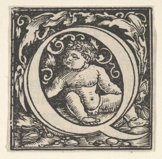 Initial letter Q with putto, ca. 1538. Creator: Heinrich Vogtherr.