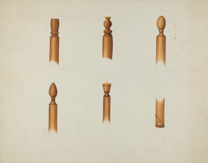 Shaker Chair Finials and Ball & Socket Foot, c. 1936. Creator: Ray Holden.