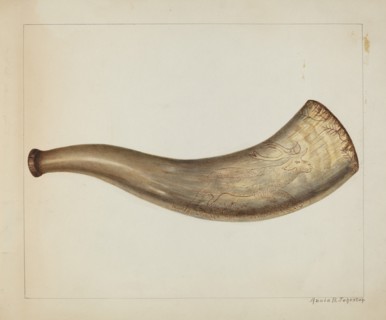 Powder Horn, c. 1938. Creator: Annie B Johnston.