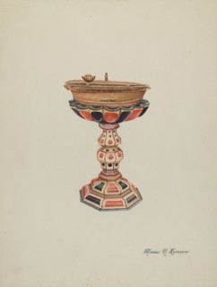 Baptismal Font & Stand, c. 1939. Creator: Marius Hansen.
