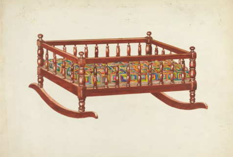 Doll's Cradle and Quilt, c. 1953. Creator: Margaret Linsley.