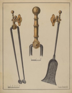 Fire Tongs, Shovel, and Jamb Hooks, c. 1937. Creator: Hans Korsch.