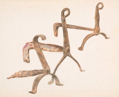 Fire Dogs or Andirons, c. 1938. Creator: Frank J Mace.