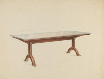 Shaker Dining Table with Marble Top, c. 1953. Creator: John W Kelleher.